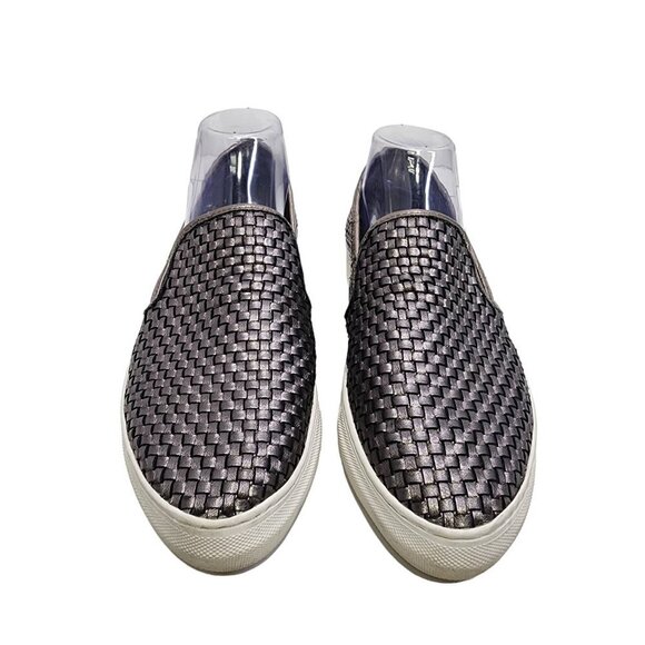 J/Slides S6 Flynn Slip Ons Silver Leather Woven Loafers Women's Size 10 - Picture 2 of 12